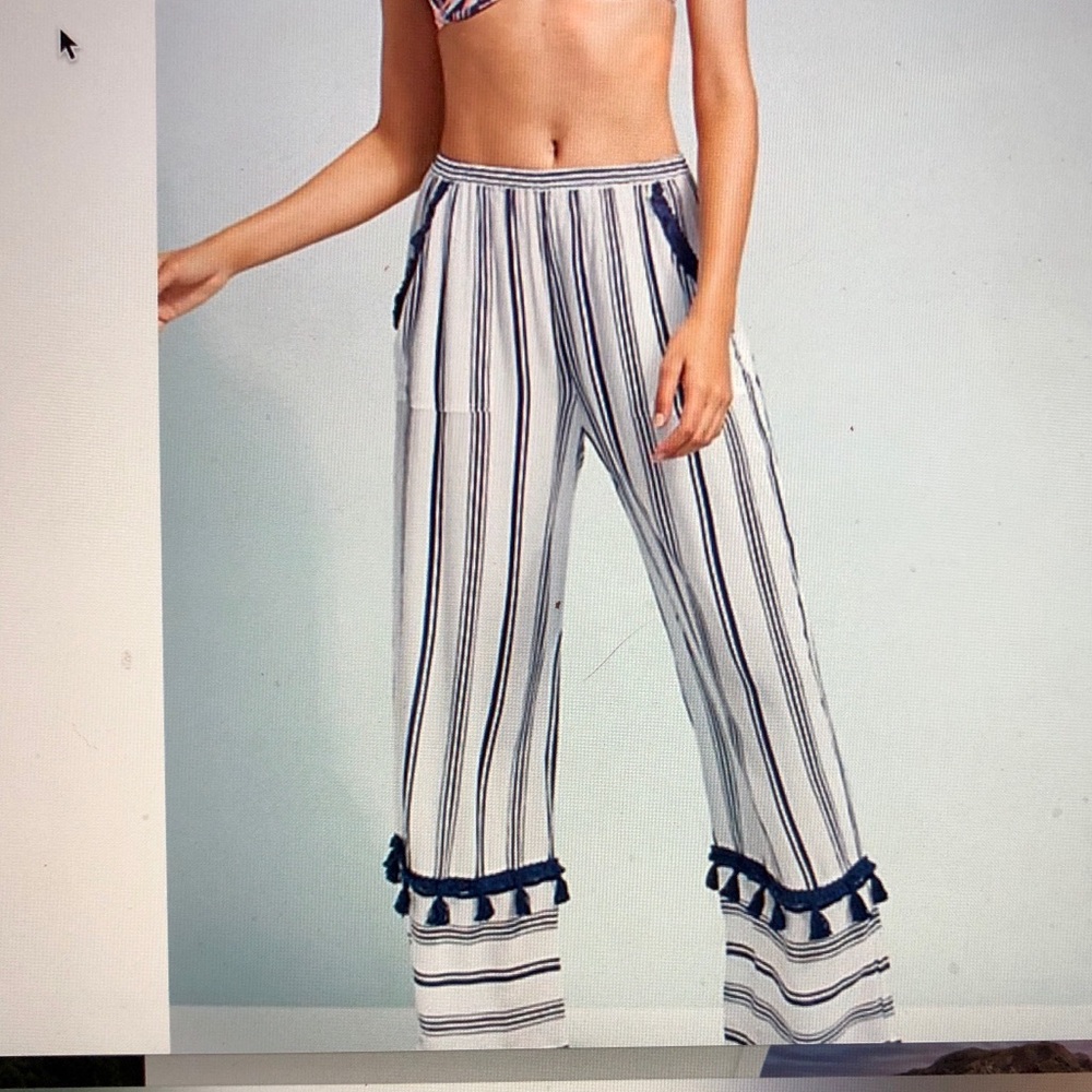 Anthropologie White and Navy Striped Pants
